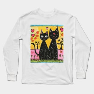Feline Love 2024 Valentines Day Drawing Long Sleeve T-Shirt